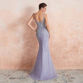 Elegant Silver Fitted Maxi Black Tie Formal Evening Dress EN3405
